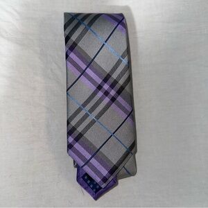 Men's Slim Purple Gray Blue Check Neck Tie Casual Necktie - Perry Ellis